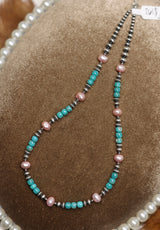 Campitos Turquoise & Freshwater Pearl Necklace 16-17.5"
