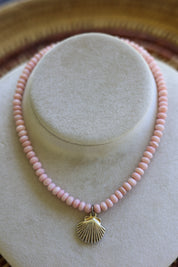 Pink Opal Seashell Necklace 15-17”