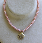 Pink Opal Seashell Necklace 15-17”