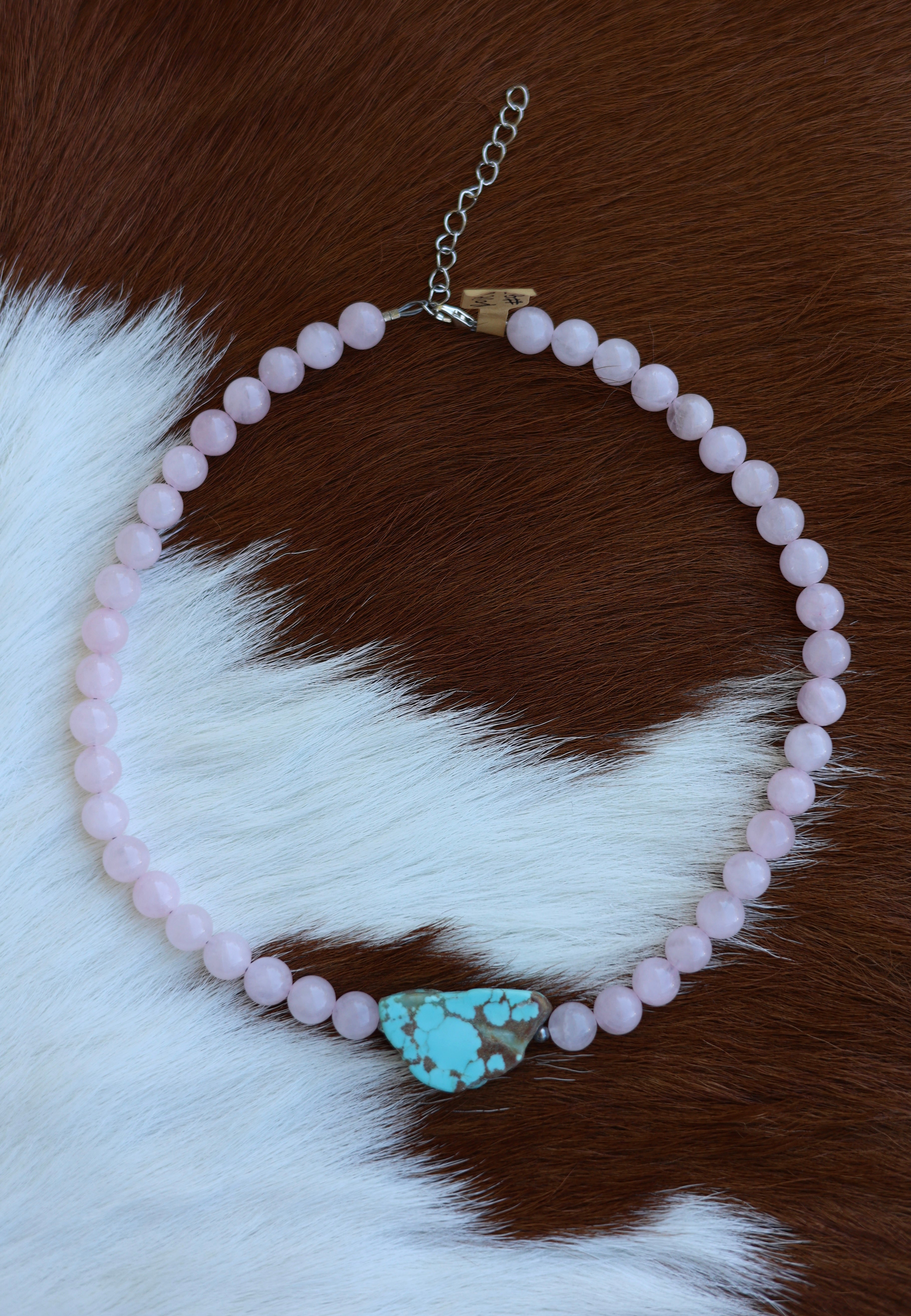 Rose Quartz & #8 Turquoise Slab Necklace 16-18”