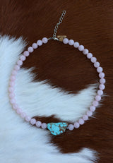 Rose Quartz & #8 Turquoise Slab Necklace 16-18”