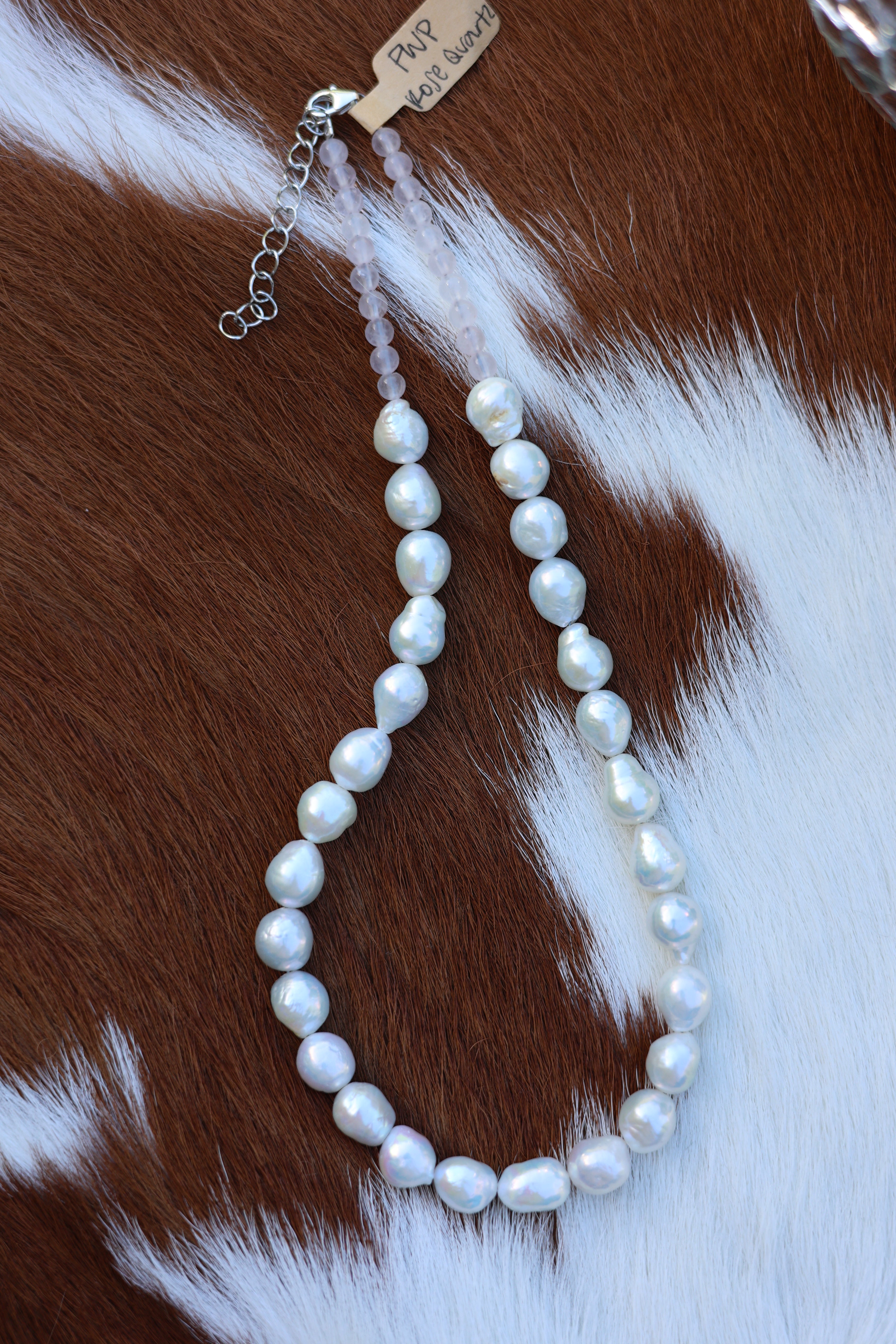 Freshwater Pearl & Rose Quartz Necklace 15.5-17.5”