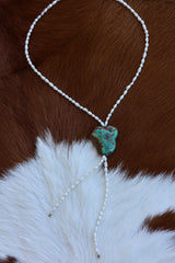 Hubei Turquoise & Freshwater Pearl Bolo 18-20” w/ 5” drop