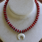 Coral & Larimar Crescent Necklace 16-18”