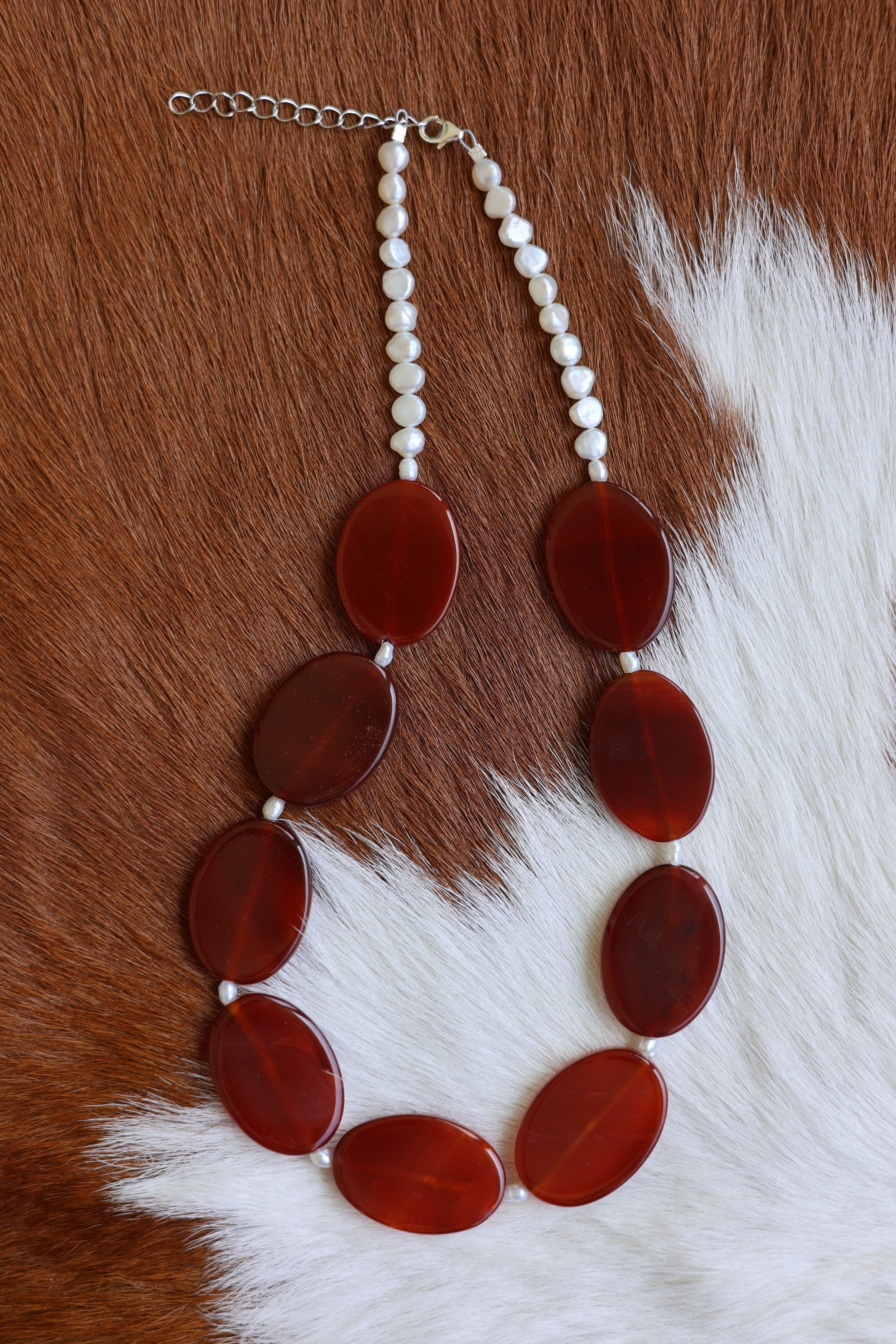 Red Carnelian & Freshwater Pearl Necklace 17-19”