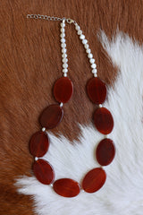 Red Carnelian & Freshwater Pearl Necklace 17-19”