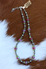 Watermelon Agate & Peridot Necklace 14-16”