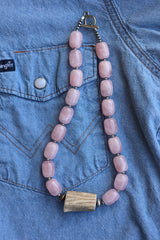Rose Quartz & Deer Antler Necklace 17”