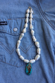 Baroque Freshwater Pearl & Royston Turquoise Necklace 16-18”