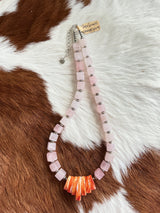 Rose Quartz & Orange Spiny Necklace 17-19”