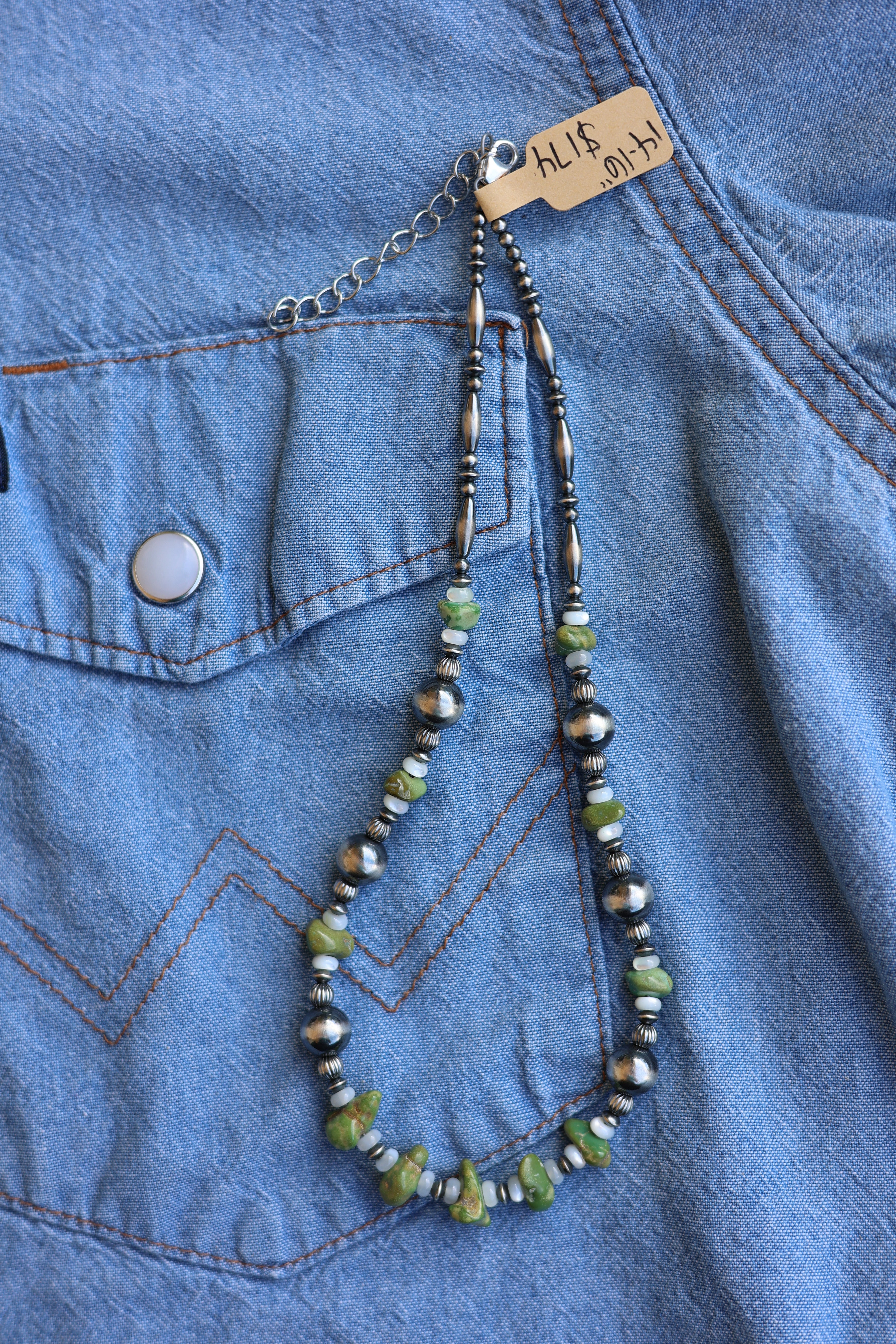 Lone Mountain Turquoise & Mother of Pearl Necklace 14-16”