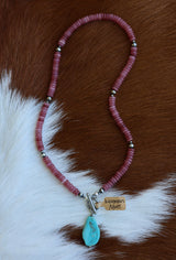 Watermelon Agate & Kingman Slab Necklace 18”