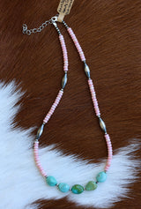 Rare Green Sleeping Beauty Turquoise & Pink Conch Necklace 16-18”