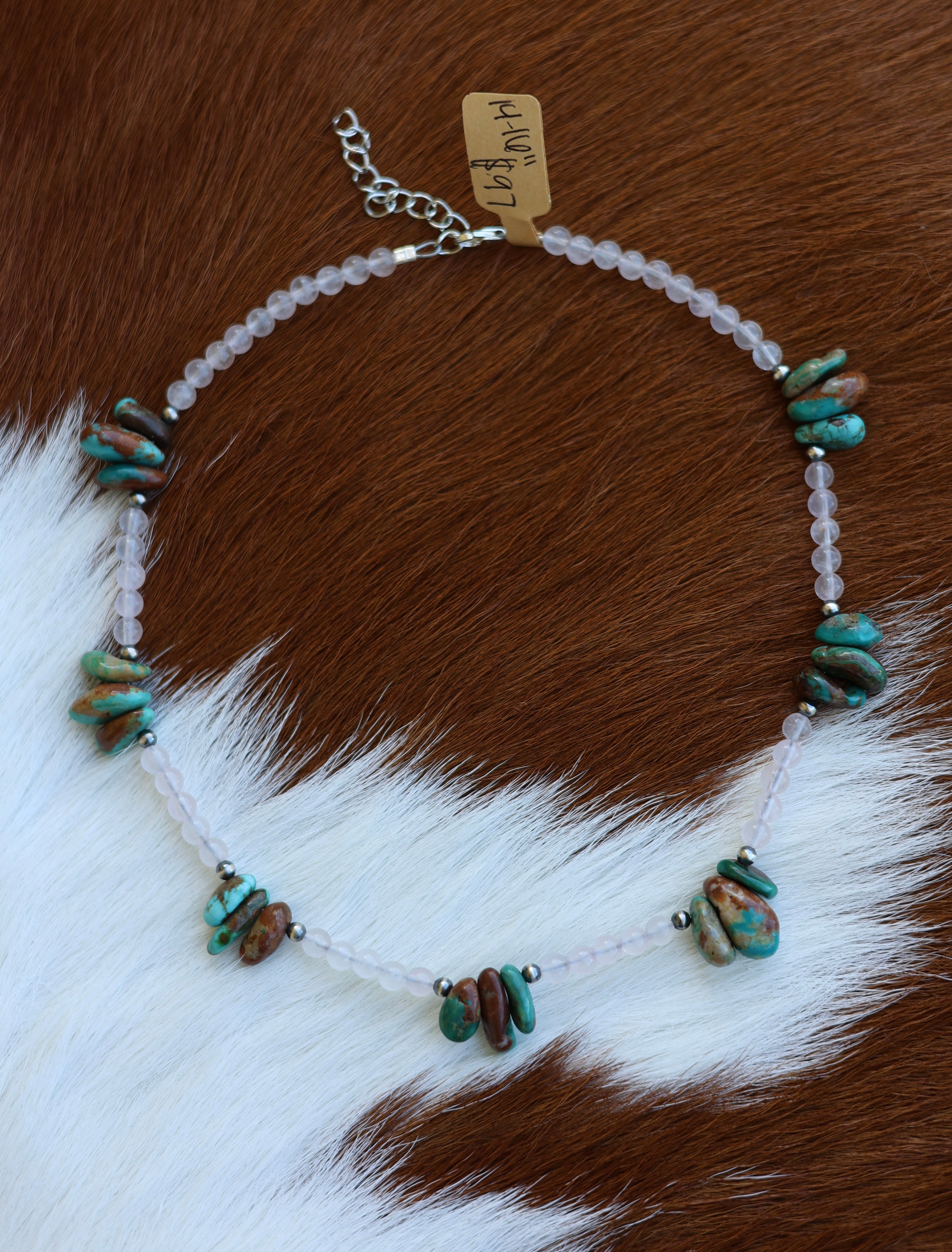 Fox Turquoise & Rose Quartz Necklace 14-16”