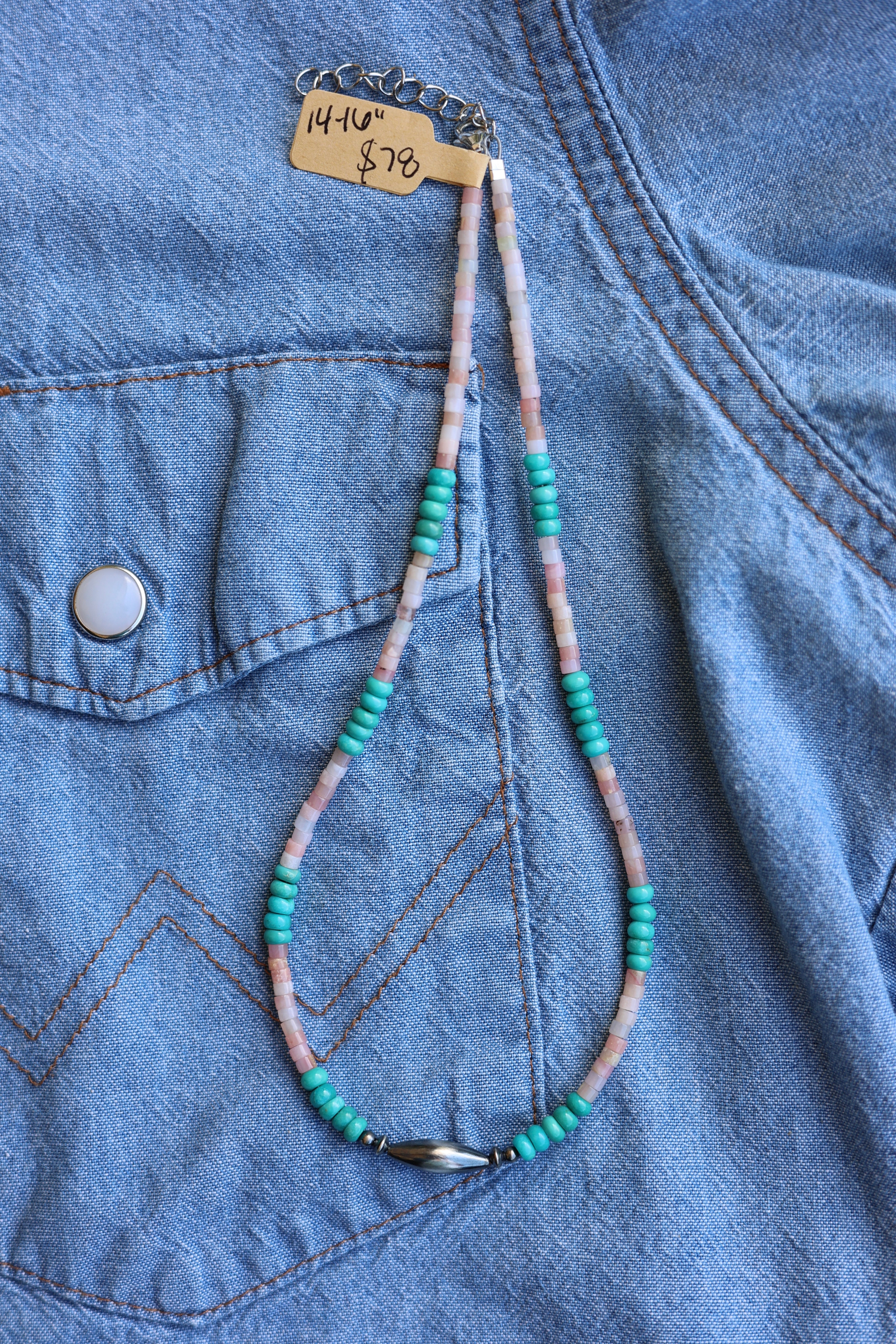 Hubei Turquoise & Pink Opal Necklace 14-16”
