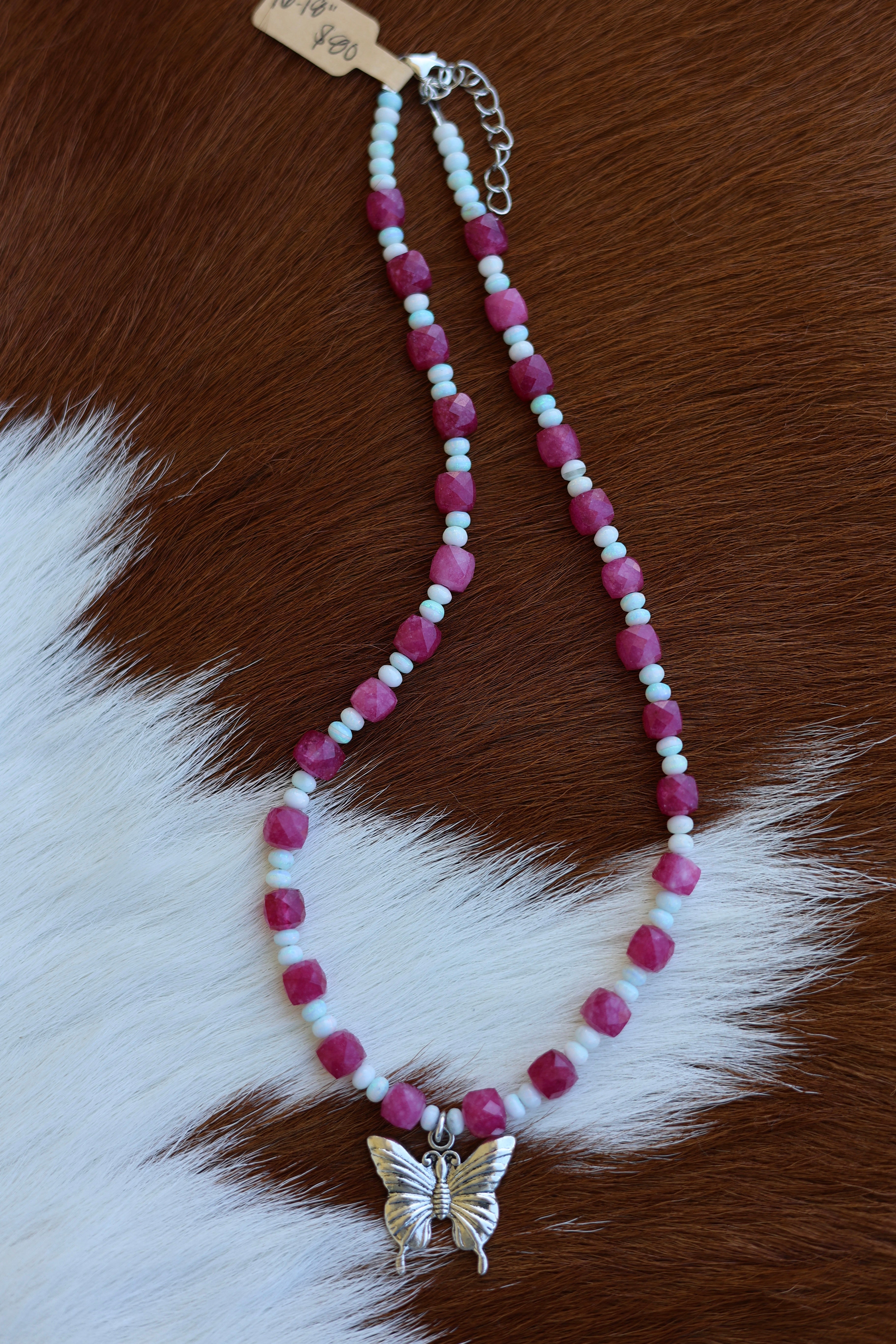 Opal & Tourmaline Butterfly Necklace 16-18”