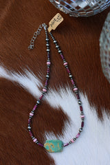 Purple Spiny, Pink Conch, & Kingman Turquoise Slab Necklace 14.5-16.5”