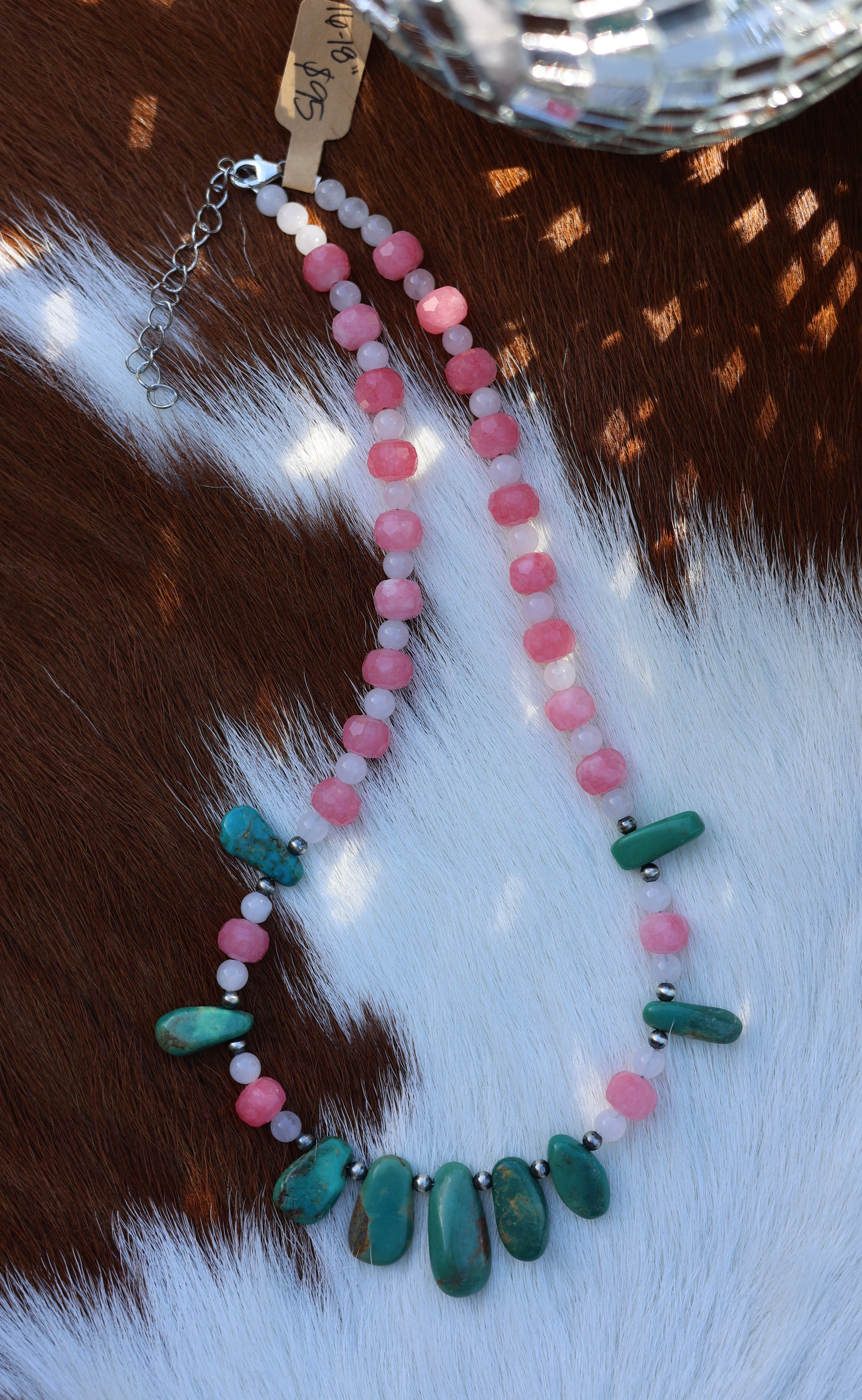 Emerald Valley Turquoise, Rhondite, & Quartz Necklace 16-18”