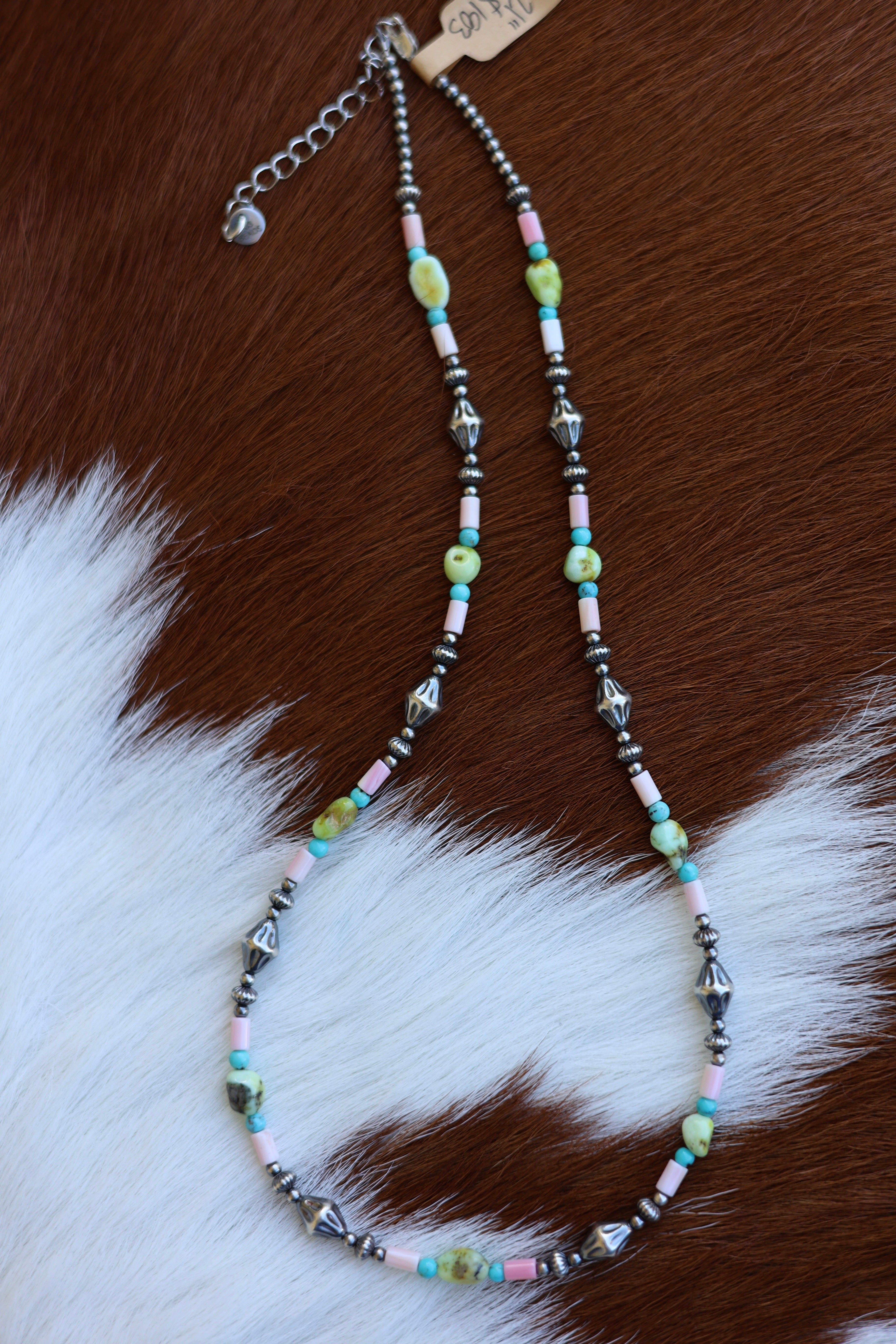 Palomino, Pink Conch, & Baja Turquoise Necklace 19-21”