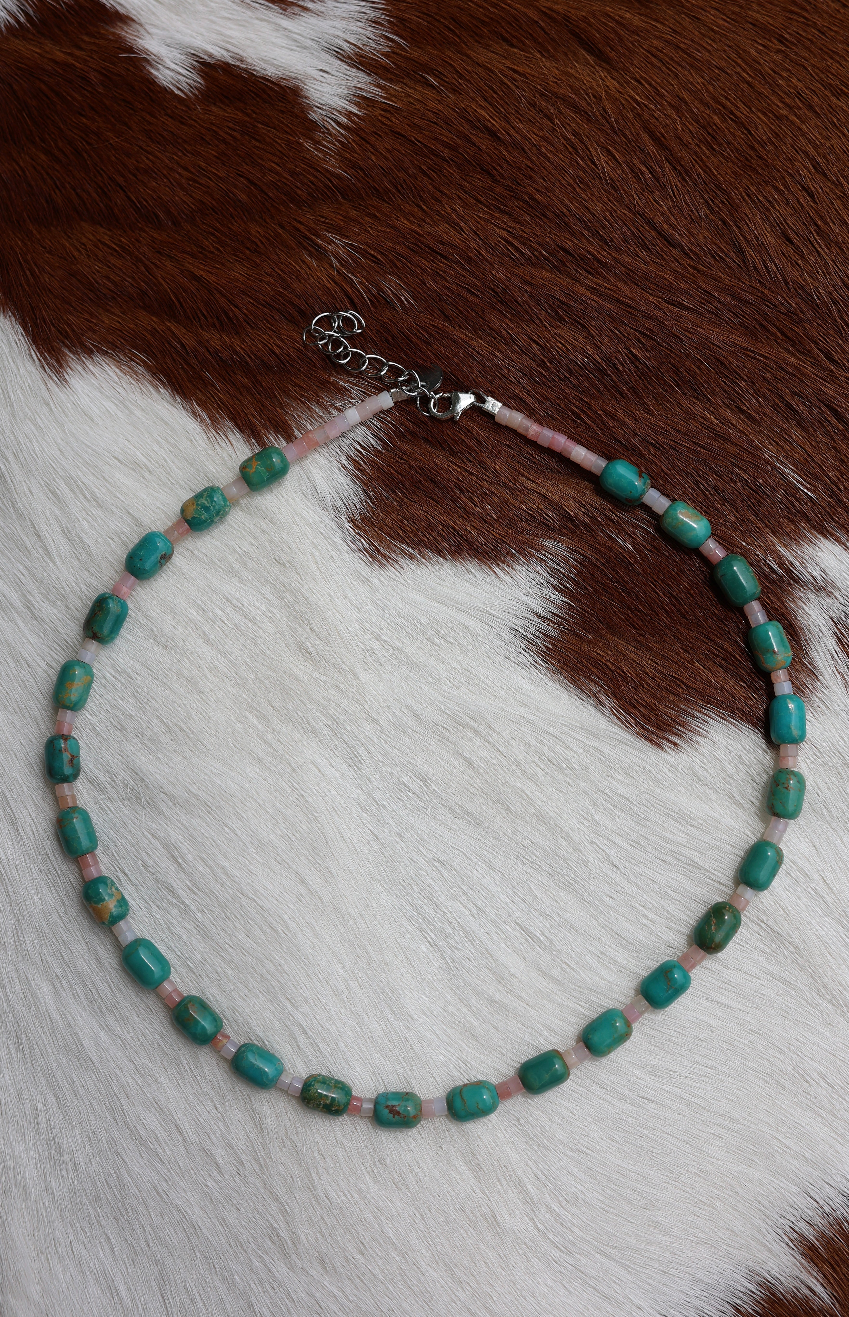 Campitos Turquoise & Pink Opal Necklace 14.5-16.5”