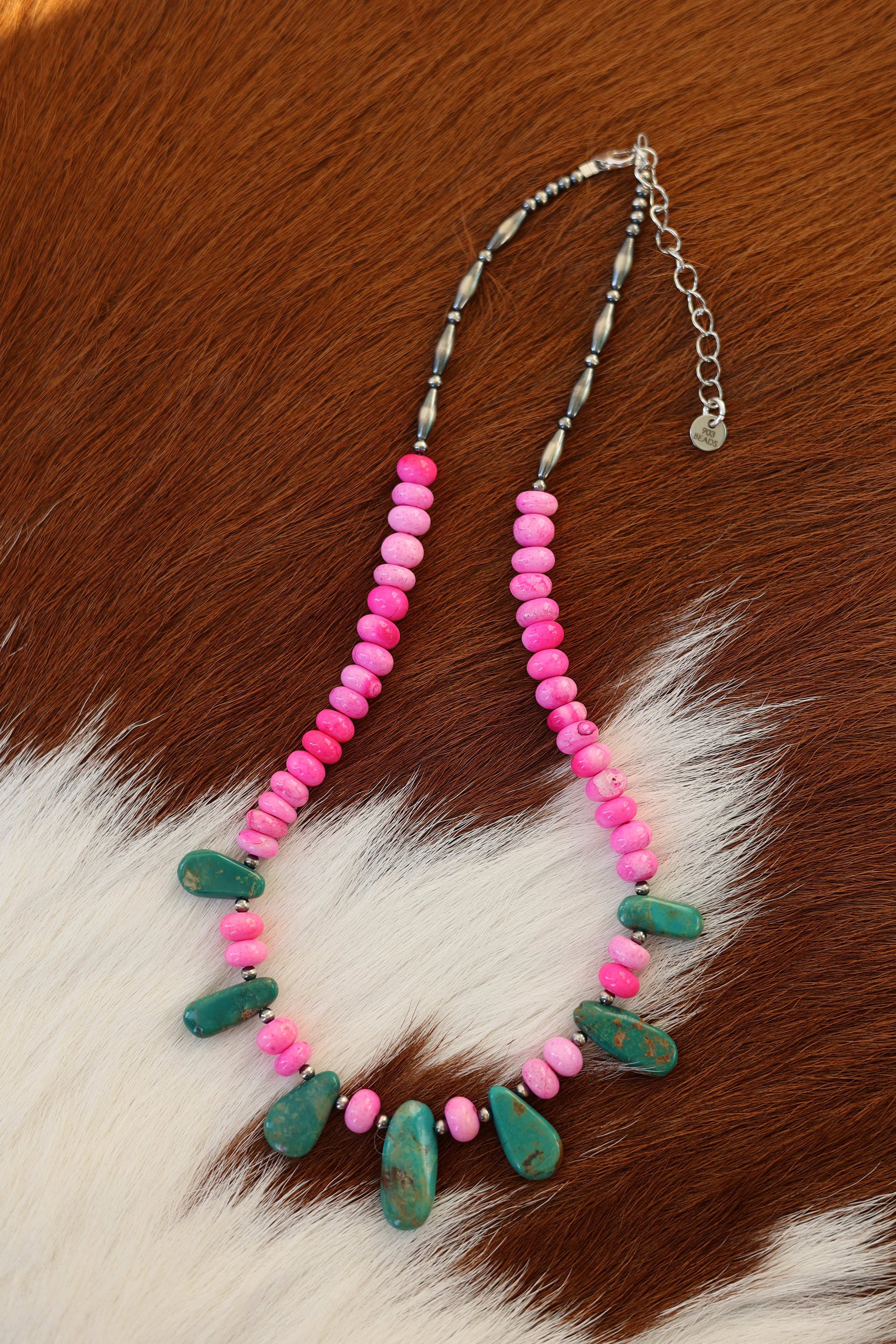 Emerald Valley Turquoise & Hot Pink Opal Necklace 16-18”