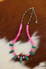Emerald Valley Turquoise & Hot Pink Opal Necklace 16-18”