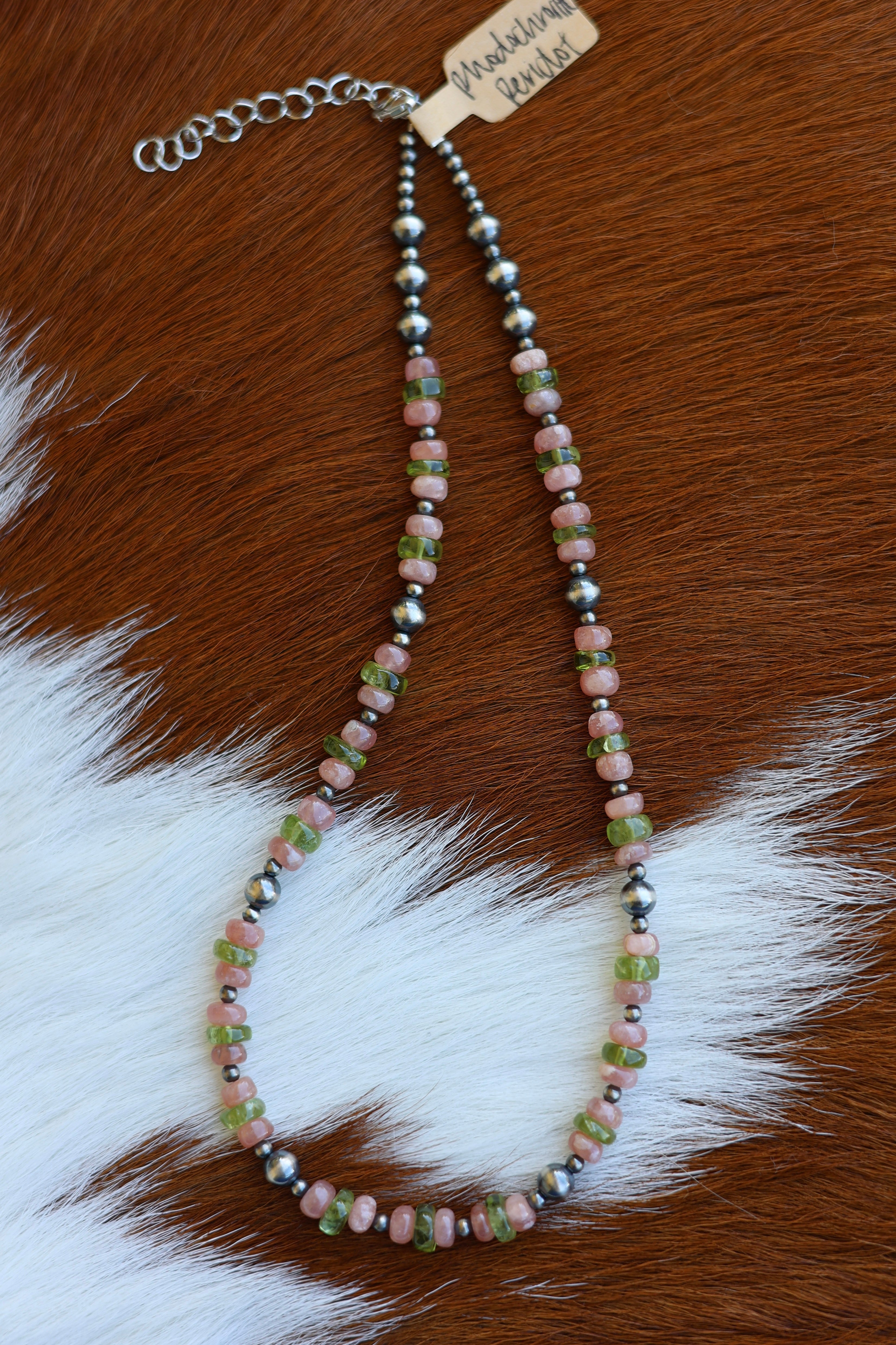 Rhodochrosite & Peridot Necklace 14-16”