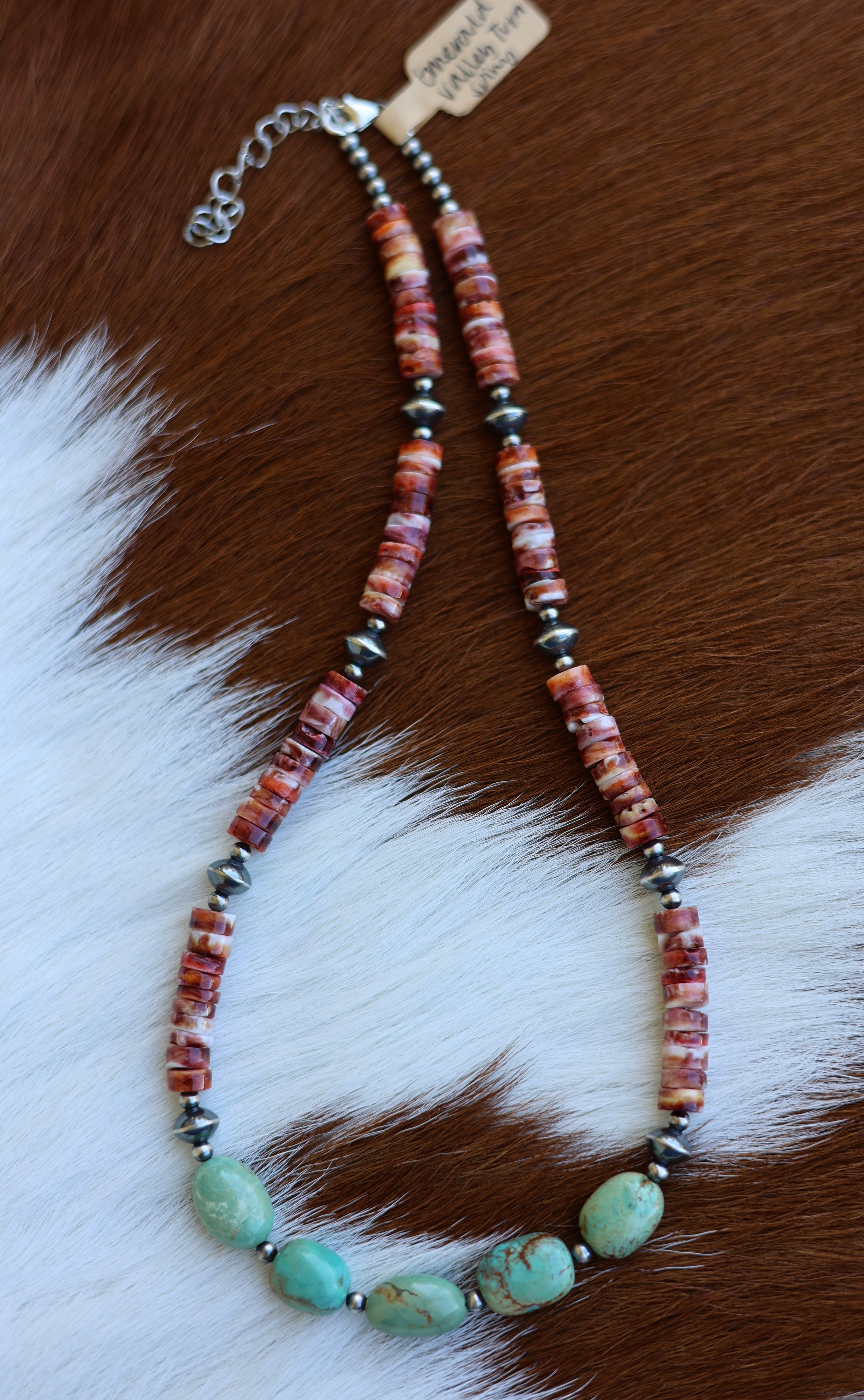 Spiny Oyster & Emerald Valley Turquoise Necklace 16.5-18.5”