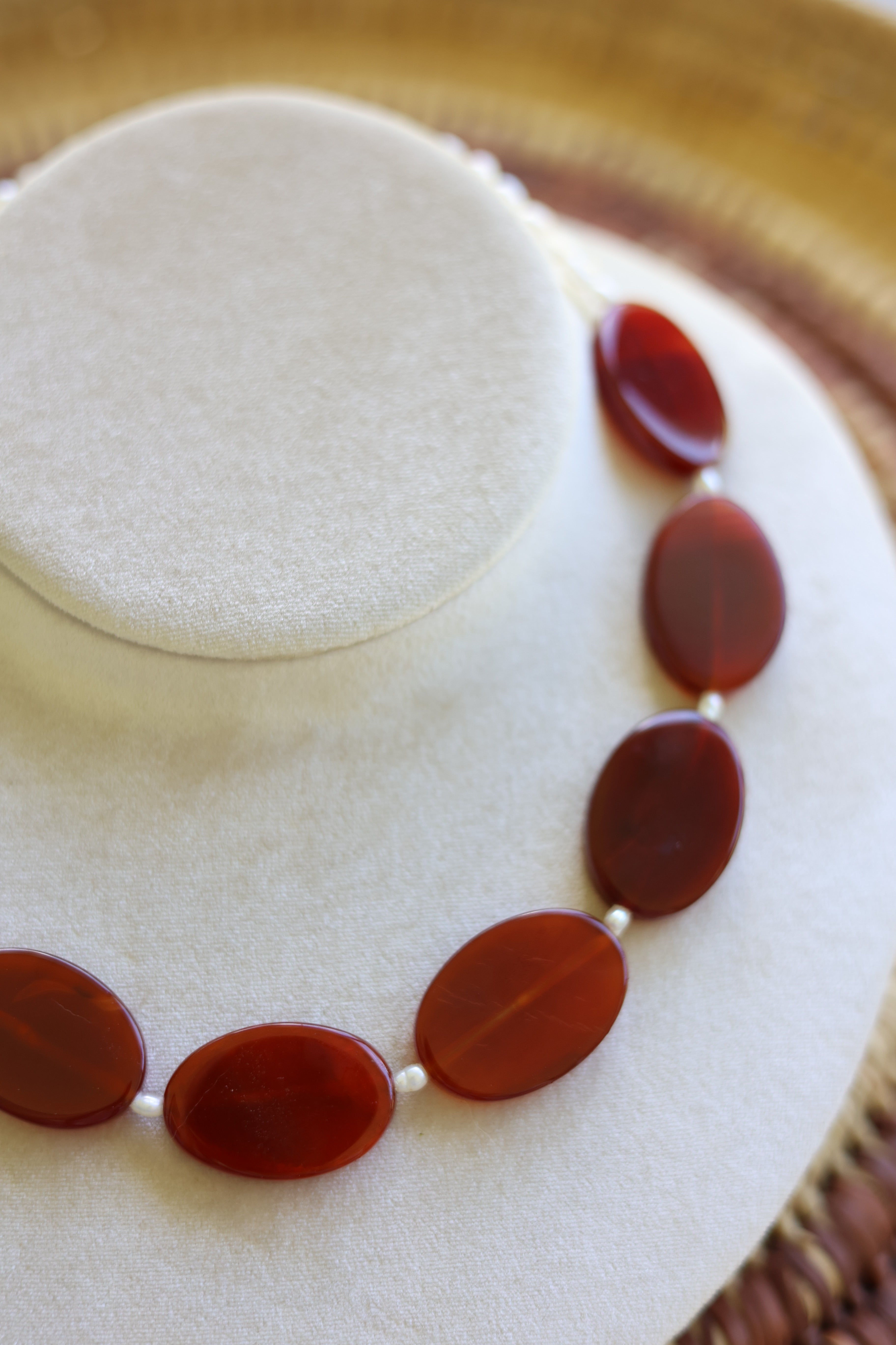 Red Carnelian & Freshwater Pearl Necklace 17-19”