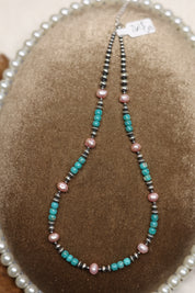Campitos Turquoise & Freshwater Pearl Necklace 16-17.5"
