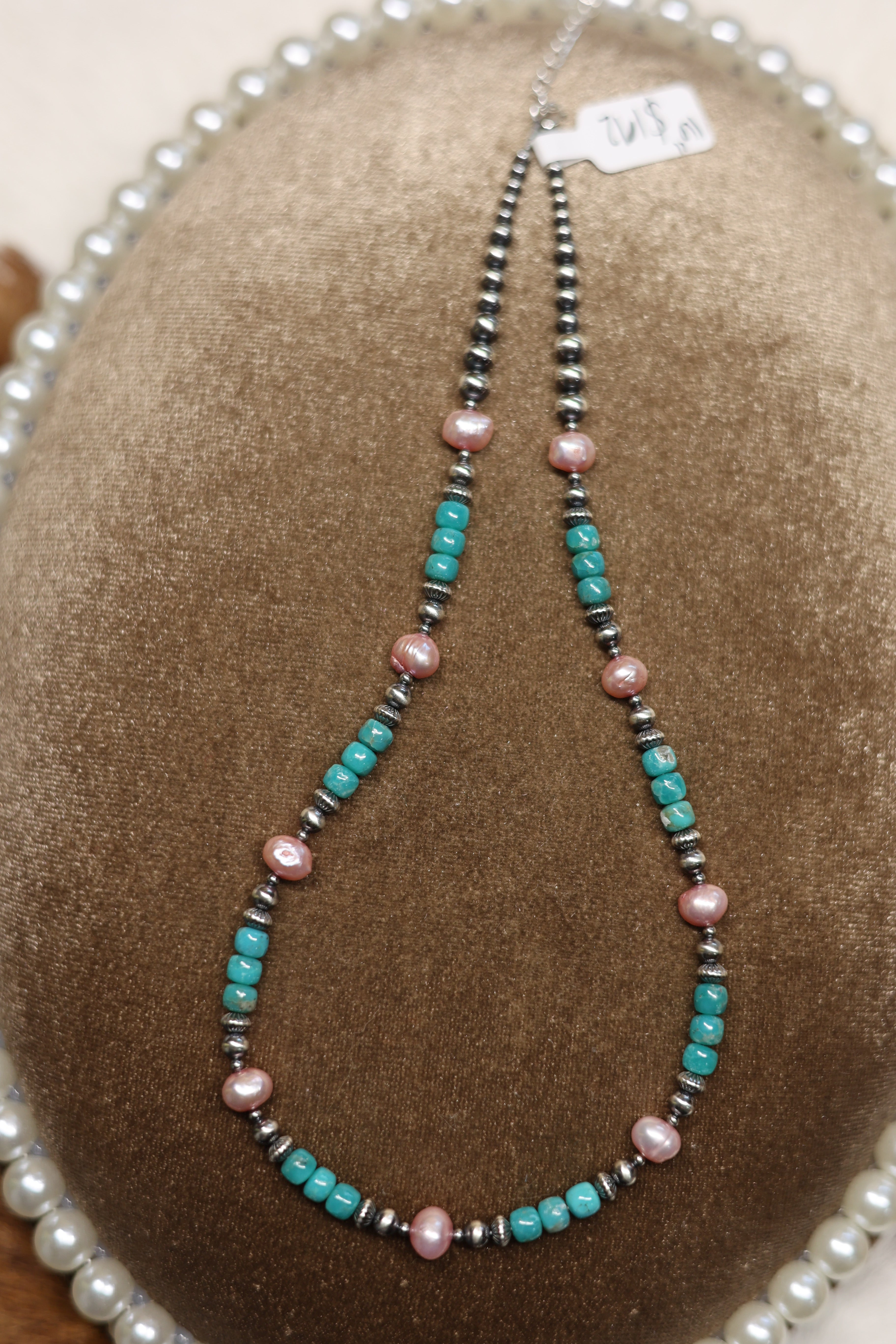 Campitos Turquoise & Freshwater Pearl Necklace 16-17.5"
