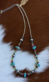 Fox Turquoise, Purple Spiny, & Peridot Necklace 16-18”