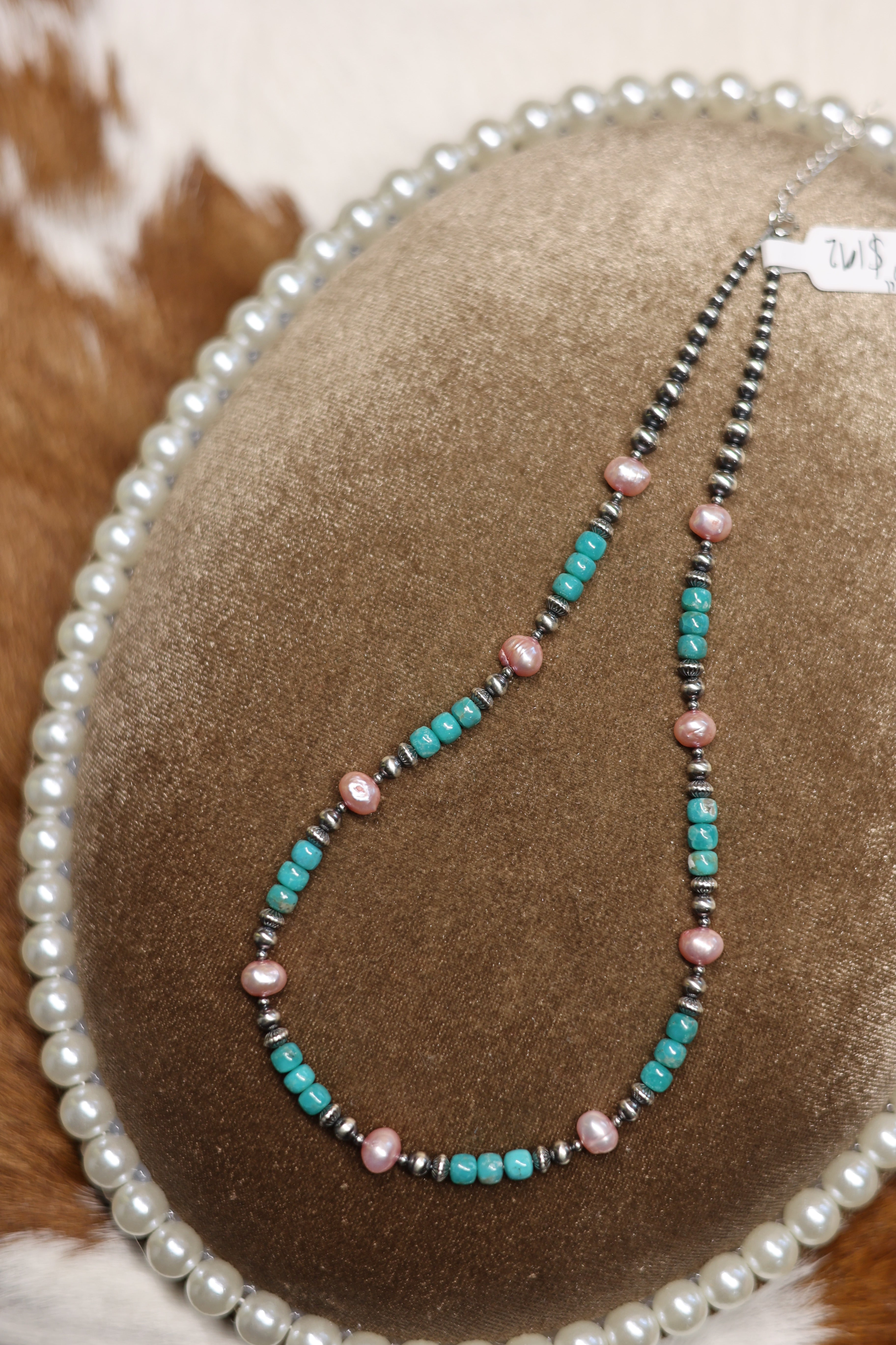 Campitos Turquoise & Freshwater Pearl Necklace 16-17.5"