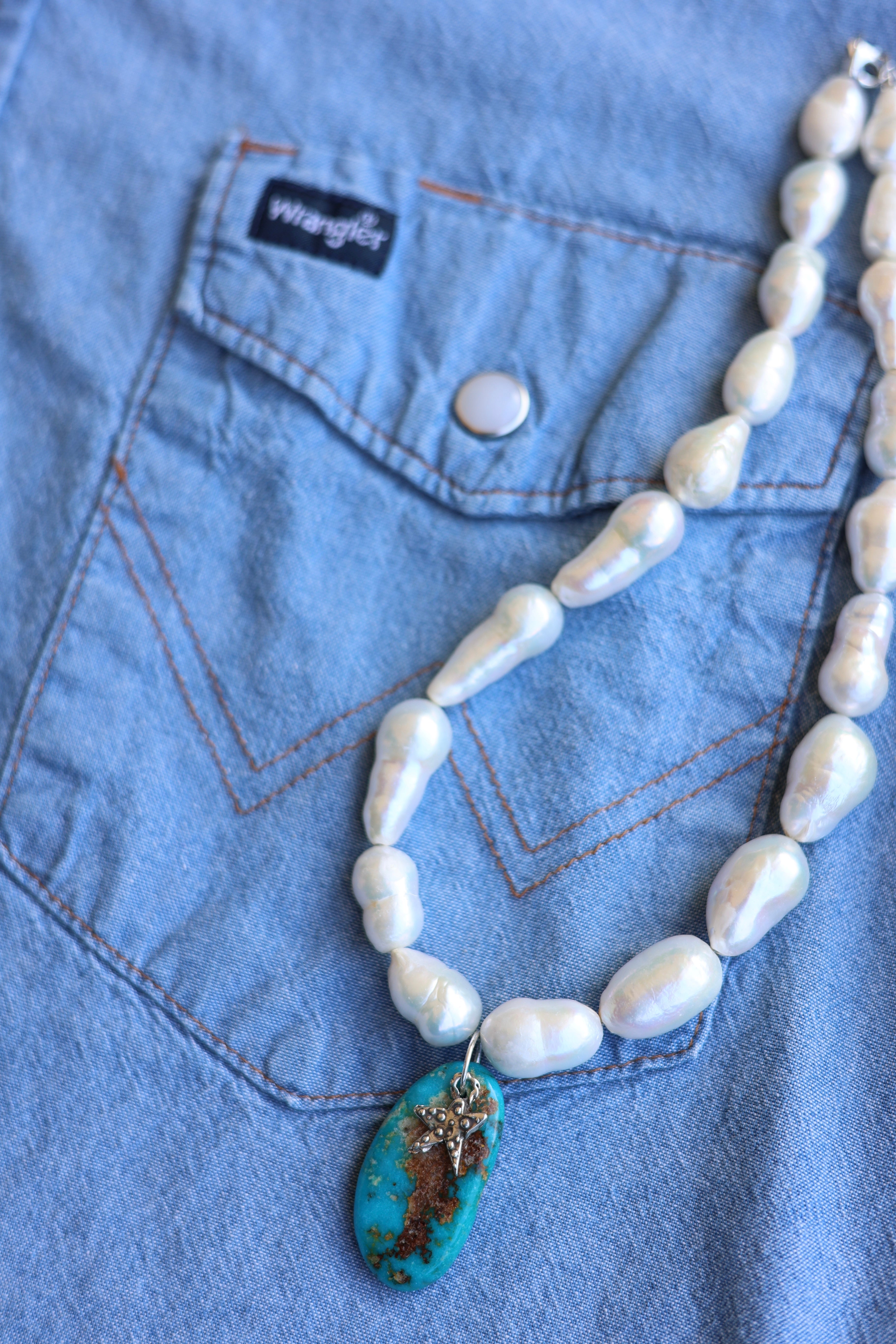Baroque Freshwater Pearl & Royston Turquoise Necklace 16-18”