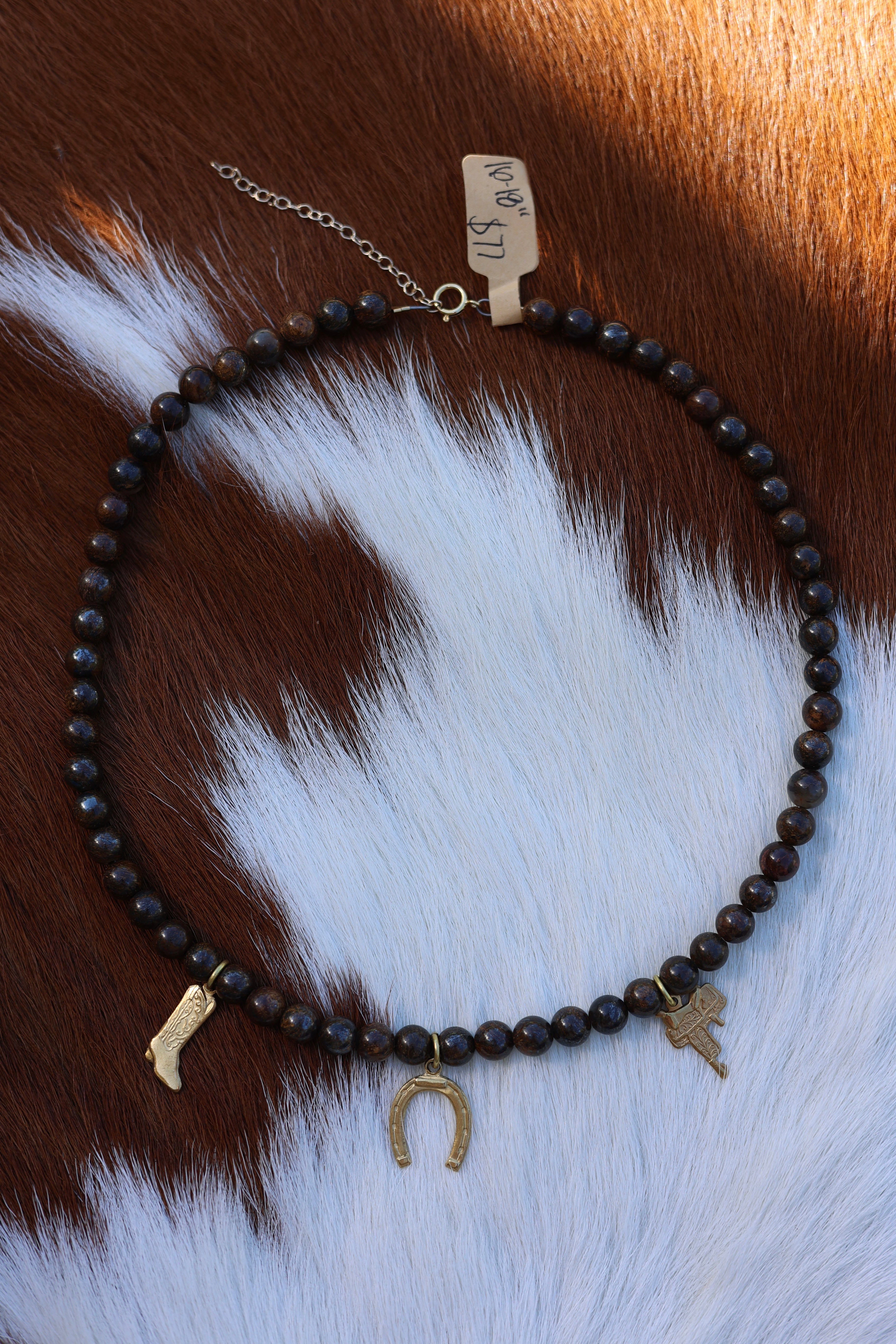 Bronzite Gold Charm Necklace 16-18”