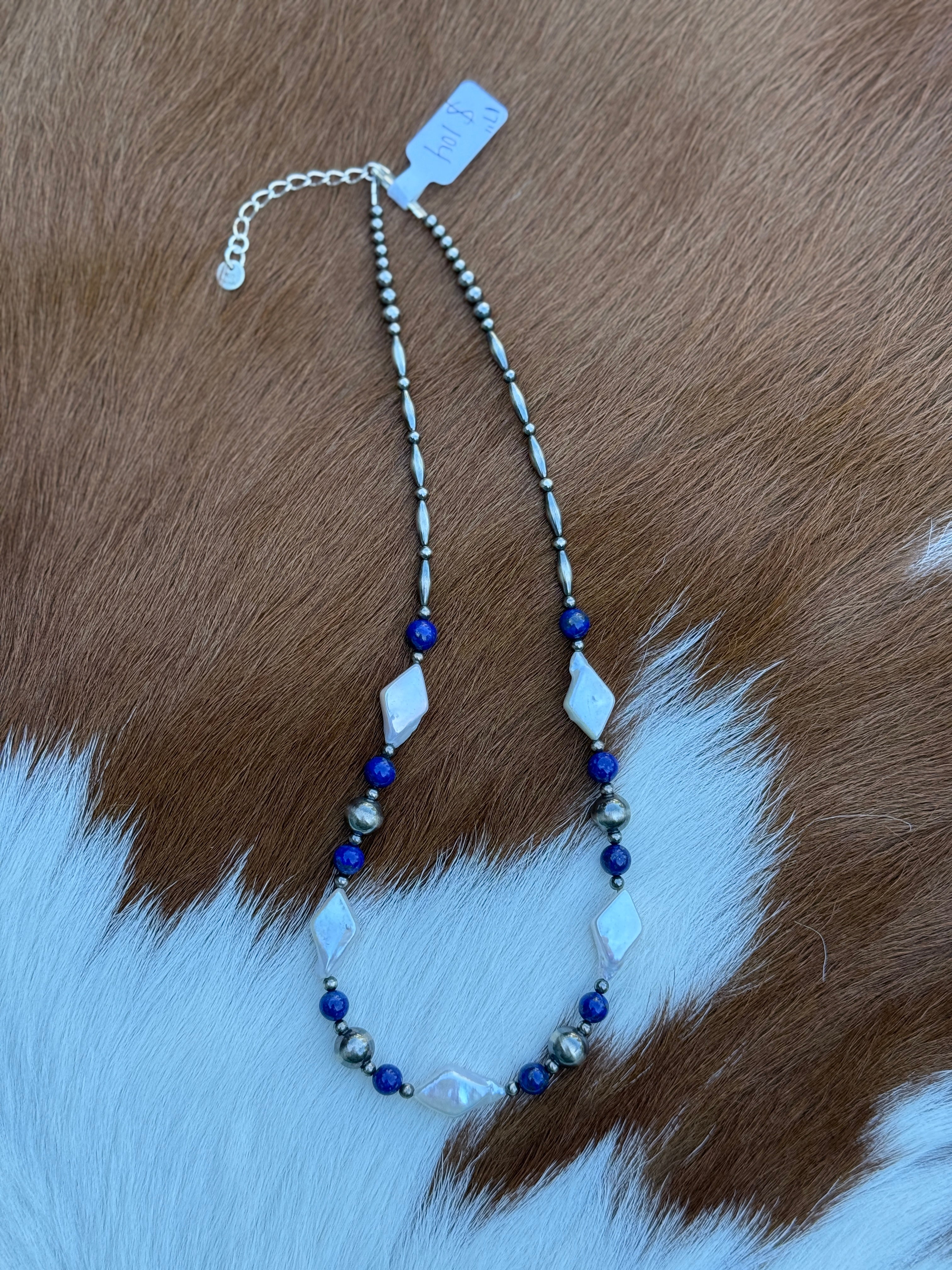 Blue Lapis & Freshwater Pearl Necklace 17”