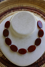 Red Carnelian & Freshwater Pearl Necklace 17-19”