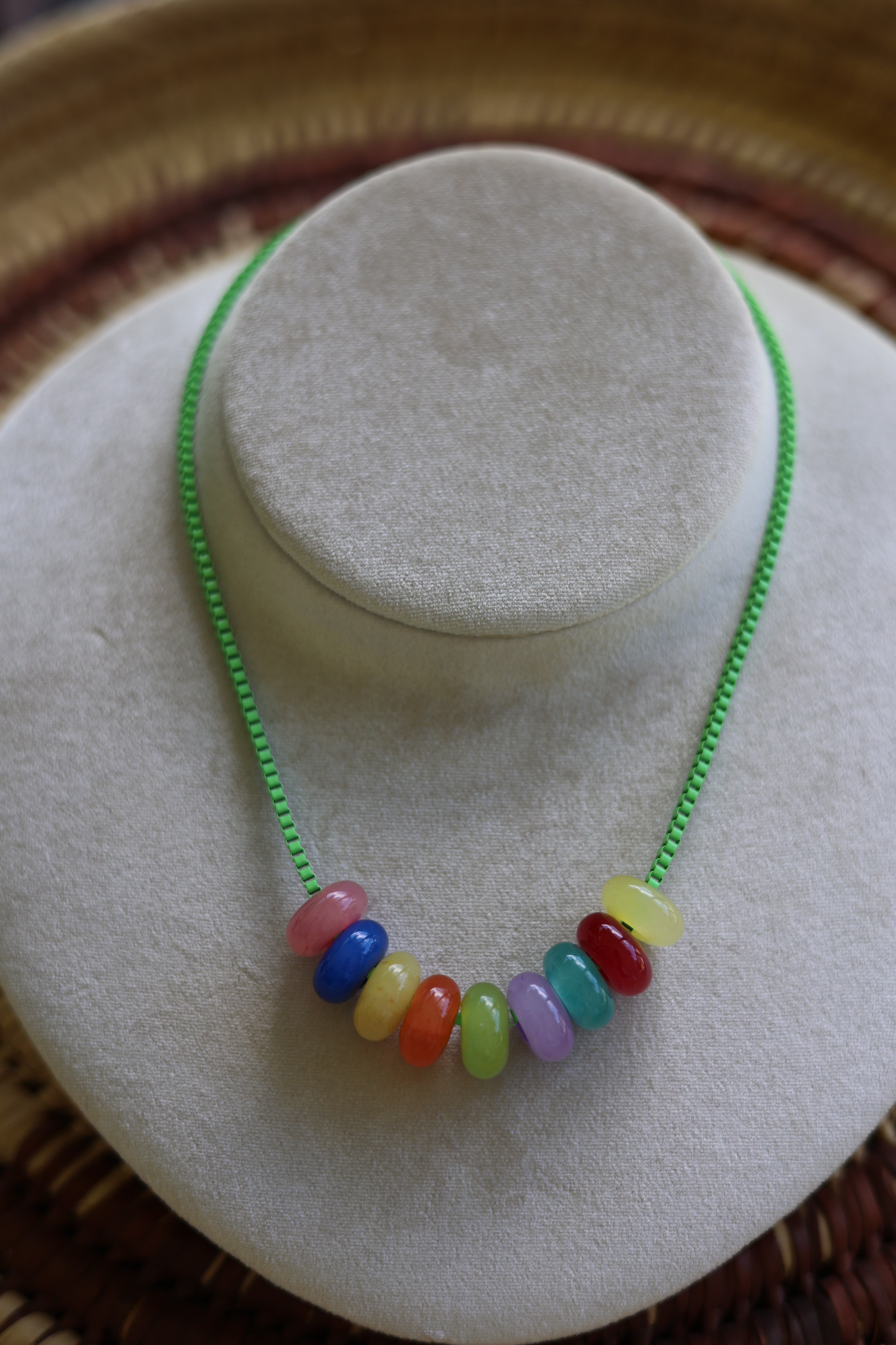 Green Box Chain & Jade Necklace 16-19”