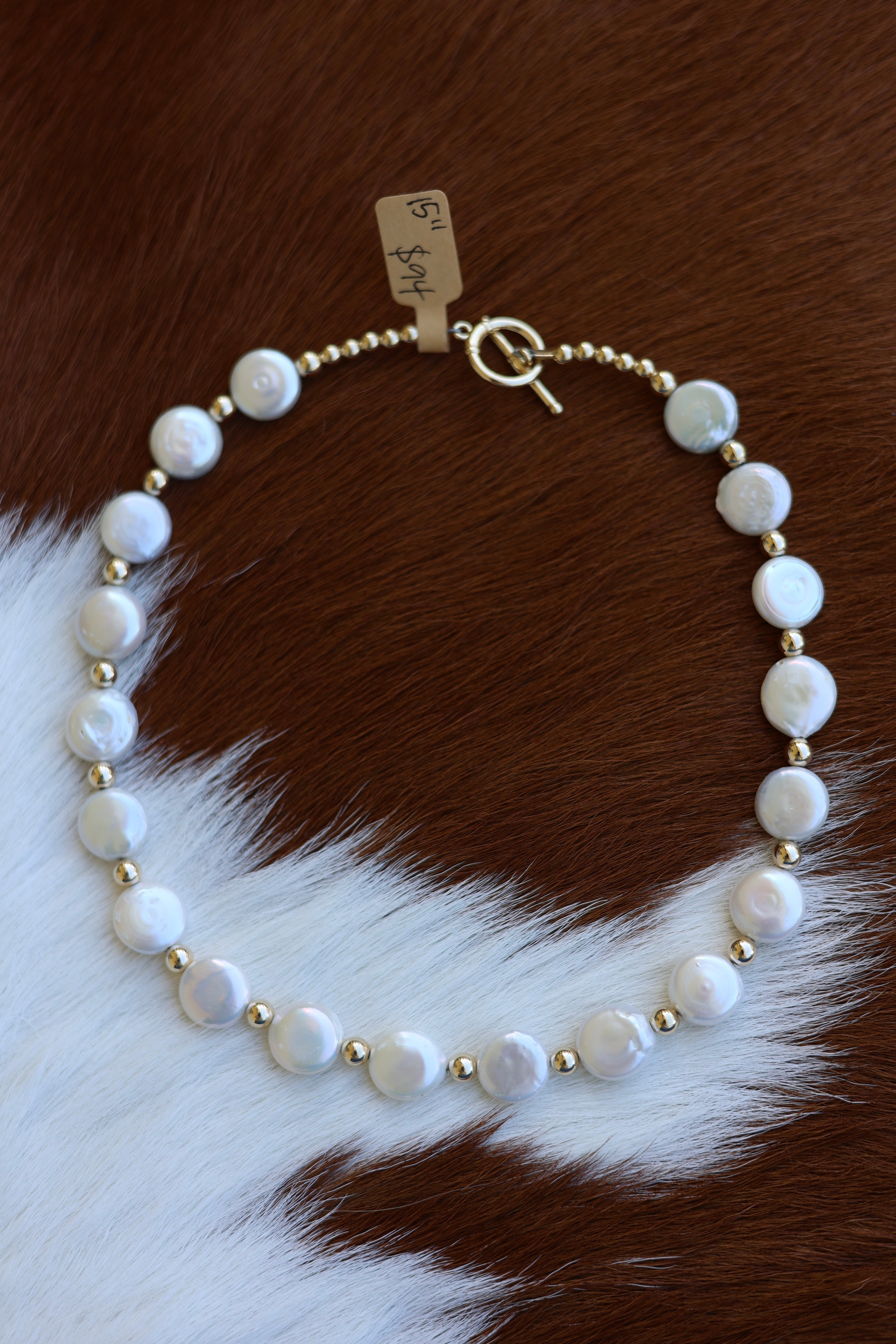 Gold Freshwater Pearl Necklace 15”