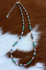 Sonoran Gold Turquoise & Pink Conch Necklace 16-18”