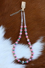 Hubei Turquoise, Rhondite, & Quartz Necklace 15-17”