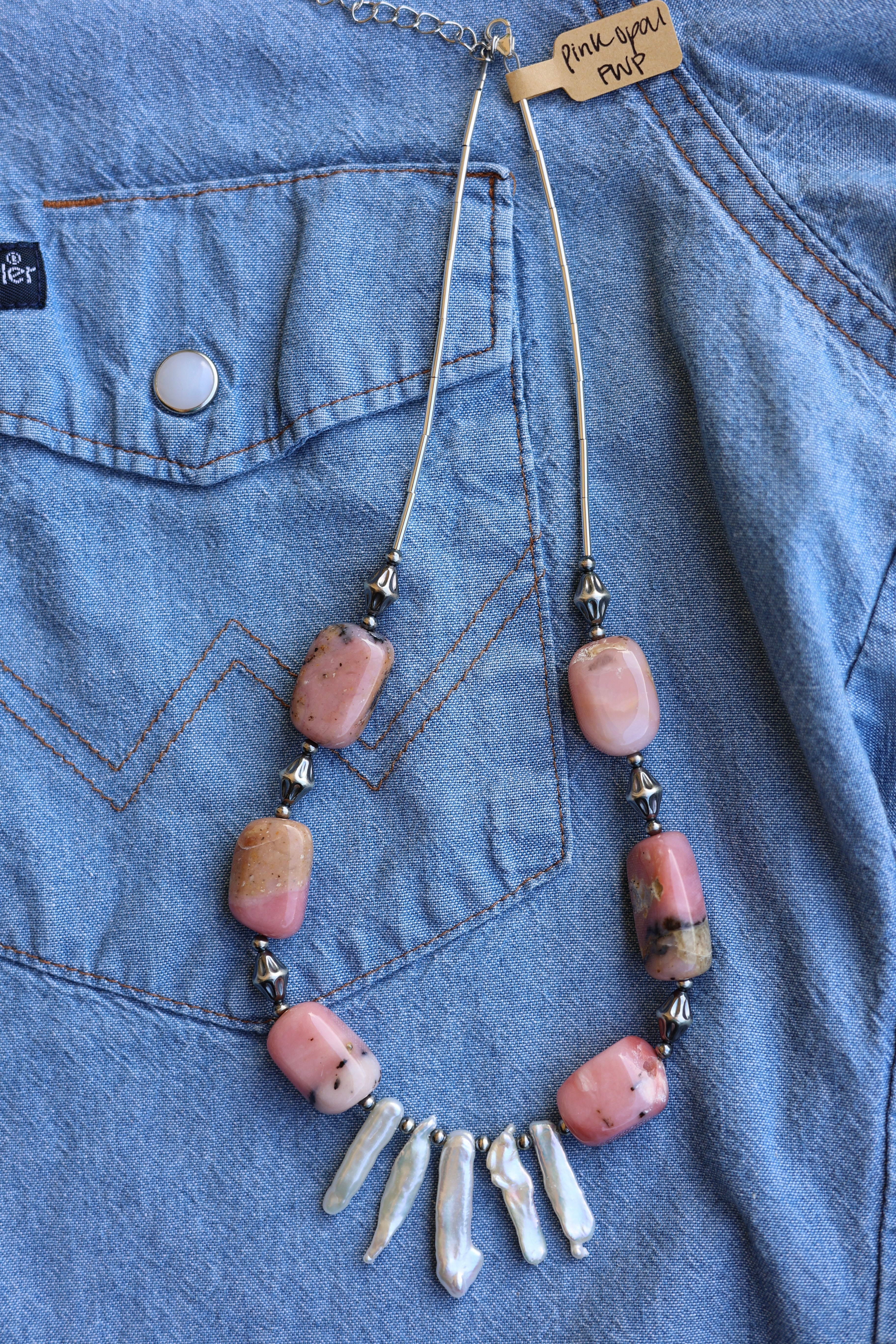Peruvian Pink Opal & Freshwater Pearl Necklace 17-19”