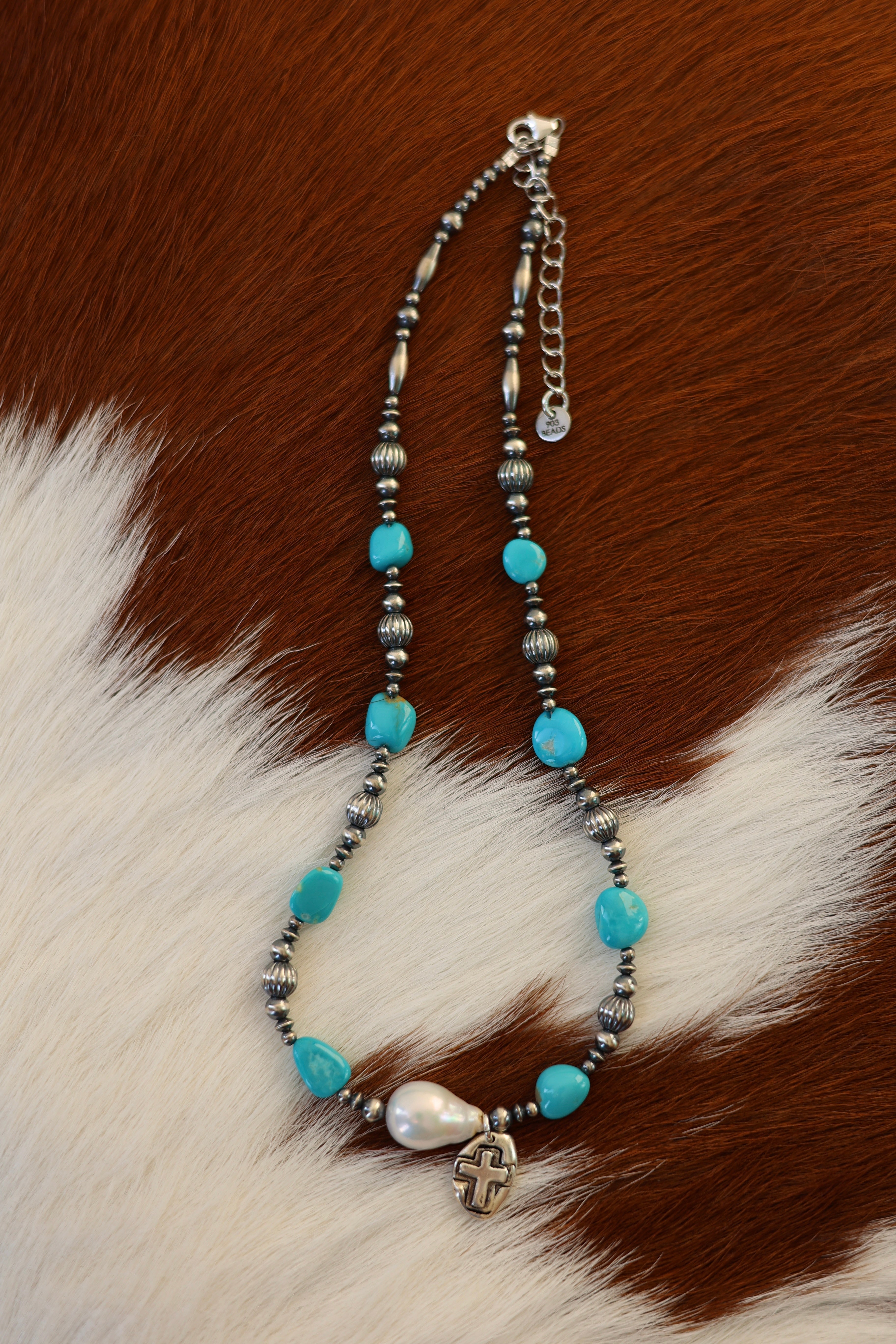 Armenian Turquoise & Freshwater Pearl Necklace 15-17”