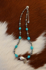 Armenian Turquoise & Freshwater Pearl Necklace 15-17”